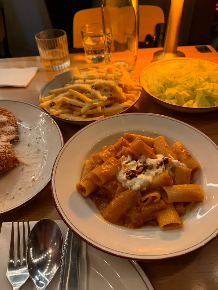Rigatoni and pasta shared by candlelight